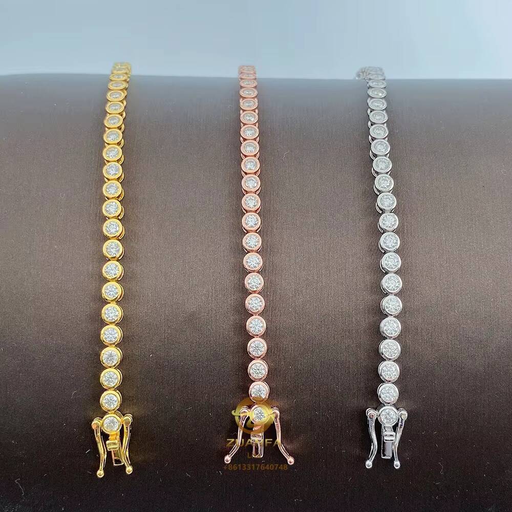 New Design Hip Hop 3mm 4mm 5mm Gra Certified Moissanite Diamond Gold Tennis Chain 925 Silver Tennis Necklace