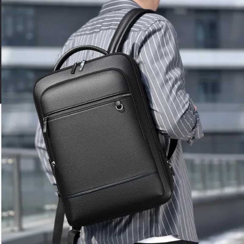 Executive Backpack Men PU Leather Satchel USB Charging Briefcase Office Travel Laptop Office Business Shoulder Back Pack Male S250728