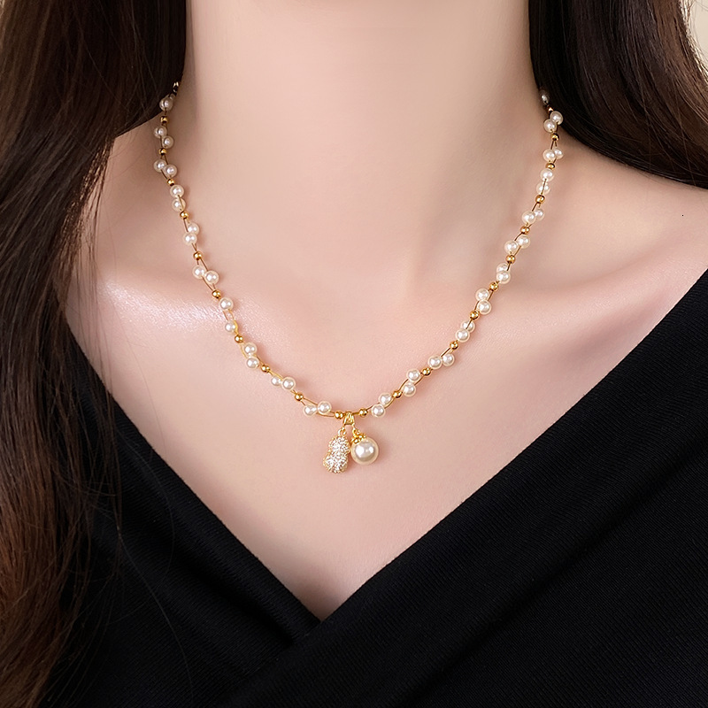 Light Niche Peanut Pearl Beaded Full Dia Pendant Necklace Women's High-end Clavicle Chain Neck Accessories Jewelry for Women Jewelry for Women