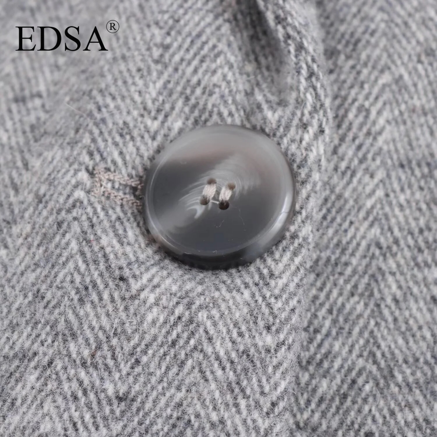 EDSA Women Herringbone Wool Blend Blazer with Flap Pockets for Office Lady Single Button Long Sleeves Jacket Outerwear 250729