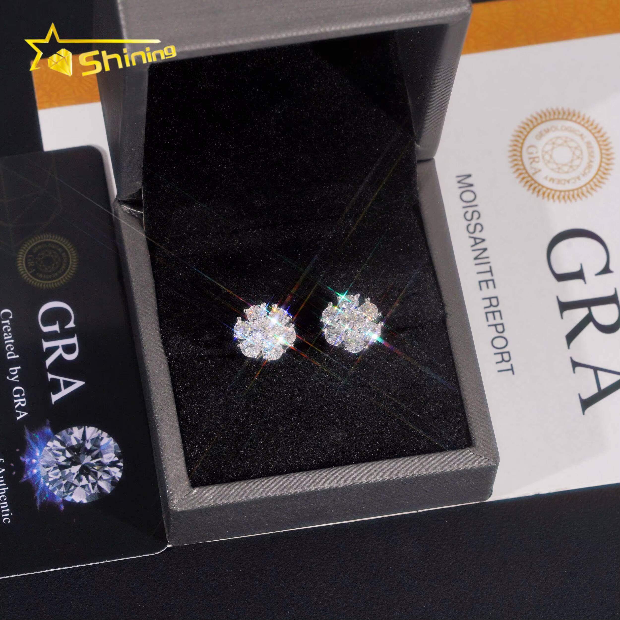 High Quality Fine Jewelry Cluster Earrings Iced Out 925 Sterling Silver 11MM Flower Earrings VVS Moissanite Stud Earrings