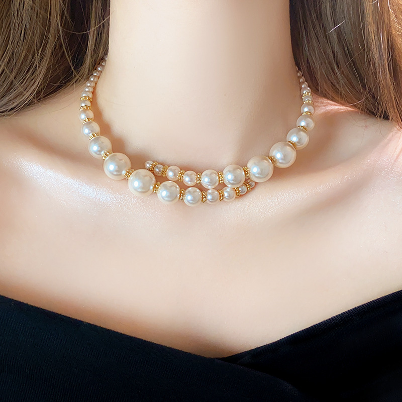 Irregular Cross Exaggerated Pearl Beaded Necklace for Women High-End Light Niche Collarbone Chain 2025 New Jewelry Jewelry for Women