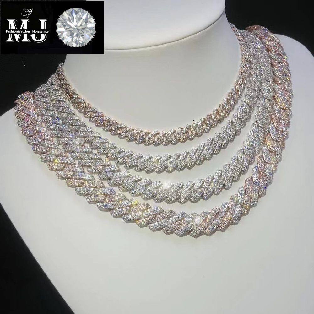 Custom Pass Test Vvs Moissanite Dia Cuban k Chain 10mm 12mm 15mm 18mm 20mm Hip Hop Necklace Men Jewelry