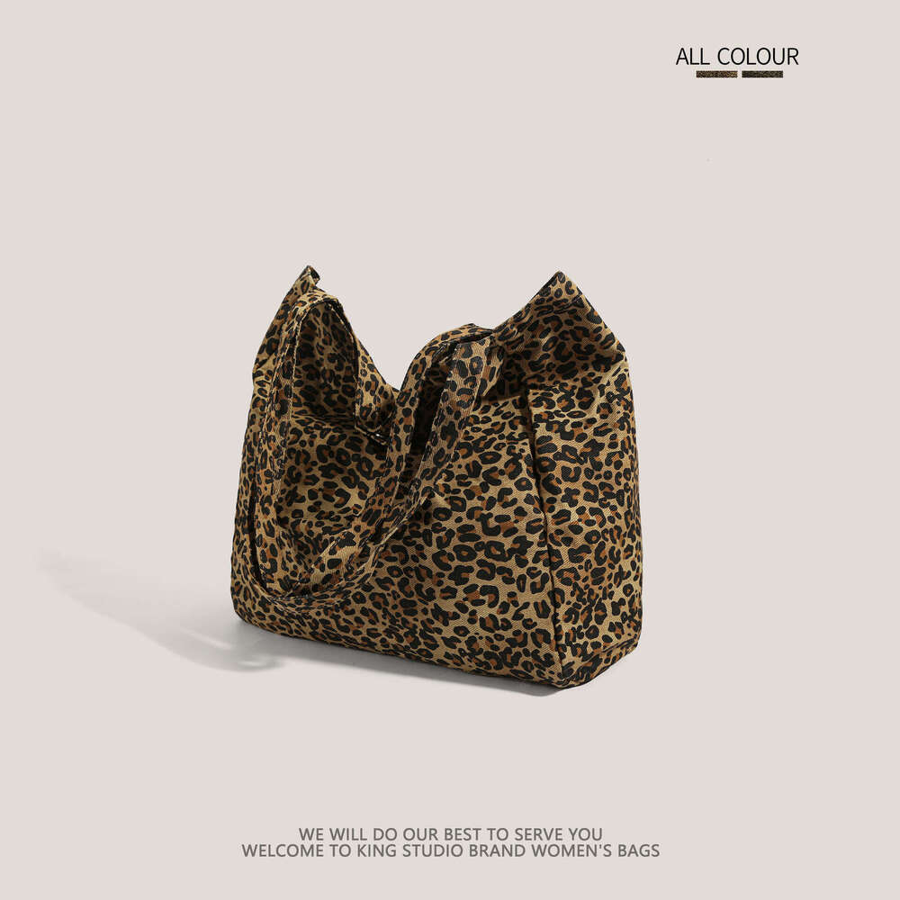 Niche Leopard Print Canvas for Women 2025 New Trend Lazy Style Shoulder Large Capacity Shopping Commuter Tote Bag
