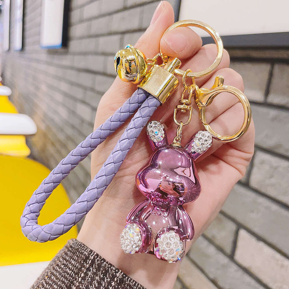 Exquisite Metallic Color Doll Electroplated Point Drill BV Braided Rope Bow Tie Rabbit Keychain Women's Bag Pendant Gift