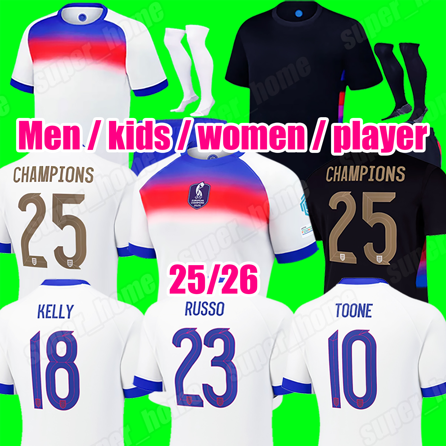 2025 England football shirt Williamson Soccer Jersey Russo Bronze Saka Toone KANE RICE FODEN 2026 National Team Home White Away Kid Women Men Kids Kit