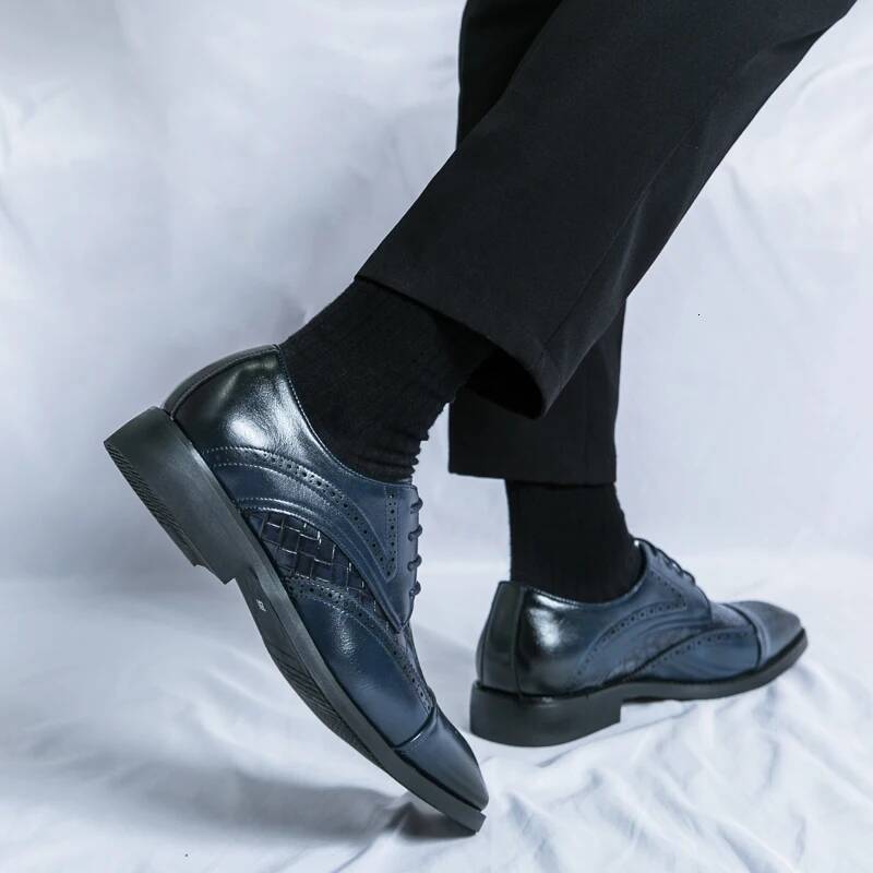 Trend Blue Social Shoe Male Big Size 38-48 Lace-Up Men's Dress Low Cut Comfortable Leather Shoes Man Chaussures Homme Cuir