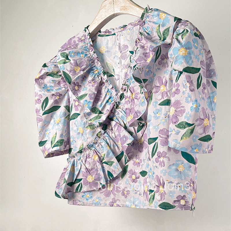 Socialite Little Fragrance Shirt for Women Summer New Korean Chic Short Sleeve Shirt with Ruffled Flower Top Short Style