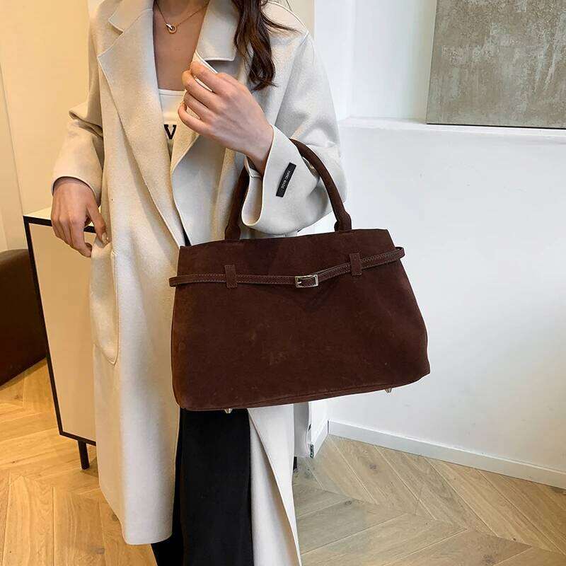 Faux Suede Top-handle Bags For Women 2024 Winter Latest Designer Handbags Pure Color Big Capacity Shopper Tote Female