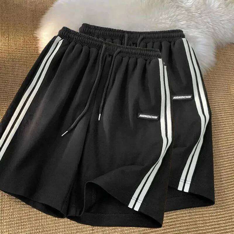 Side Striped Sweatpants Women High Waisted Loose Straight Running Summer Fashion Casual Black White Wide Leg Shorts