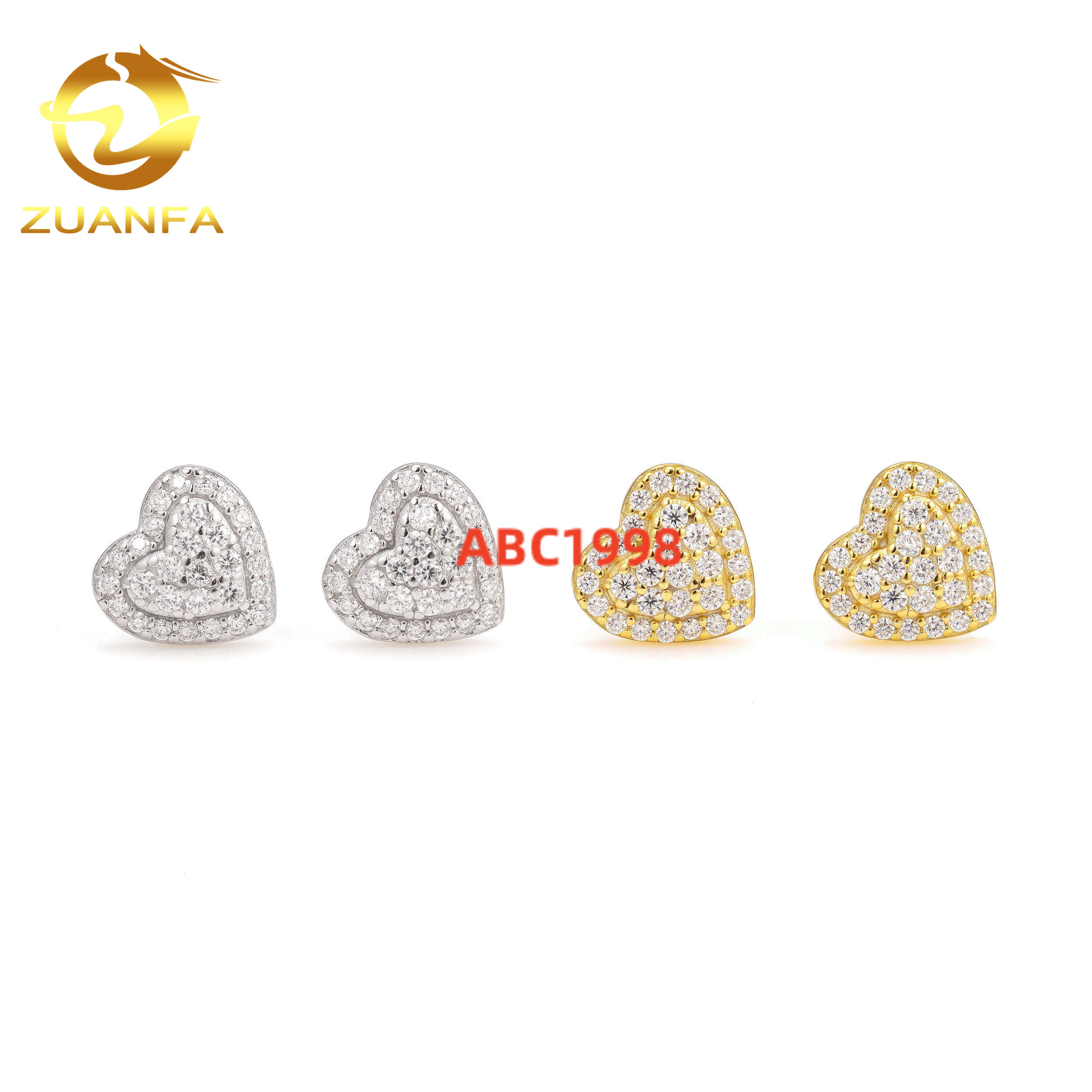 10mm Fashion Heart Shape Stud Earrings Cluster Moissanite Diamond 925 Sterling Silver Hip Hop Earrings Screw Back Men Earrings
