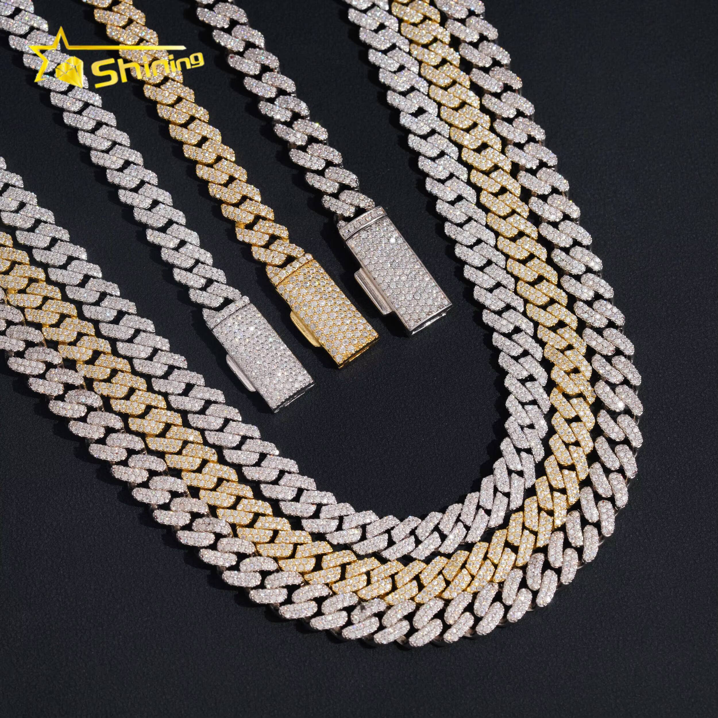 Hip Hop Fine Jewelry Factory Direct Sell 8MM Iced Out 925 Sterling Silver White Gold Plated Moissanite Cuban Link Chain Men