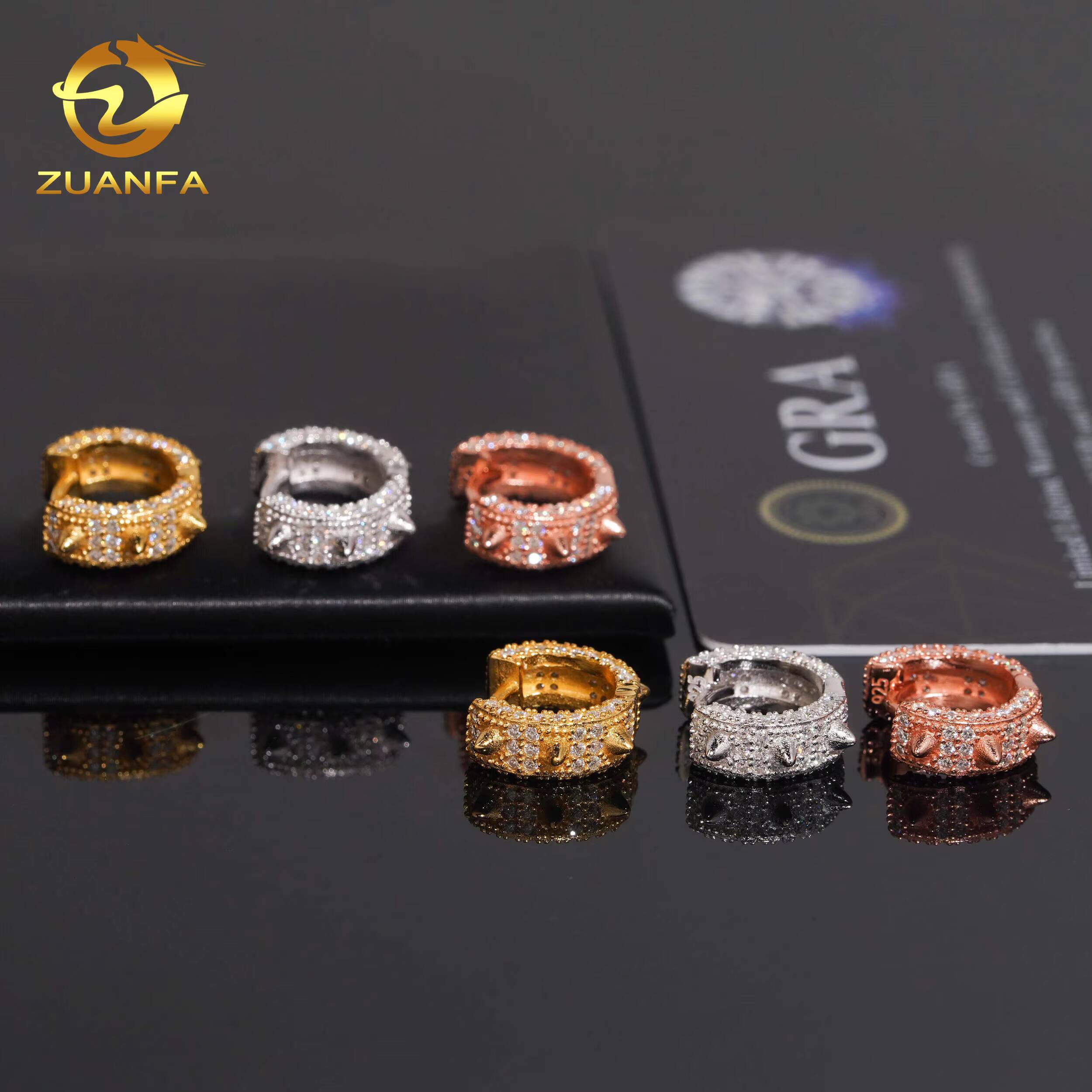 RTS Fancy Iced Out Earring Hoop Hip Hop Moissanite Jewelry 925 Silver VVS Moissanite Thorn Hoop Earrings for Women Men