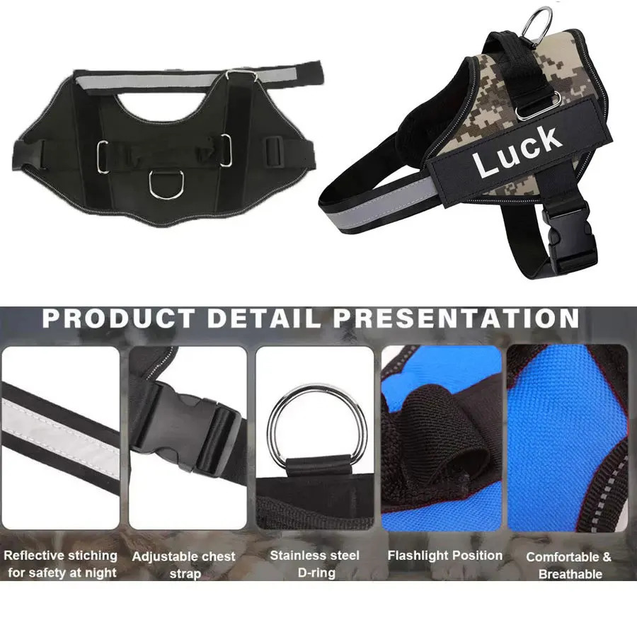 Dog Harness Vest ID Patch Customized Reflective Breathable Adjustable Pet for Dogs No Pull Outdoor Harness 250729