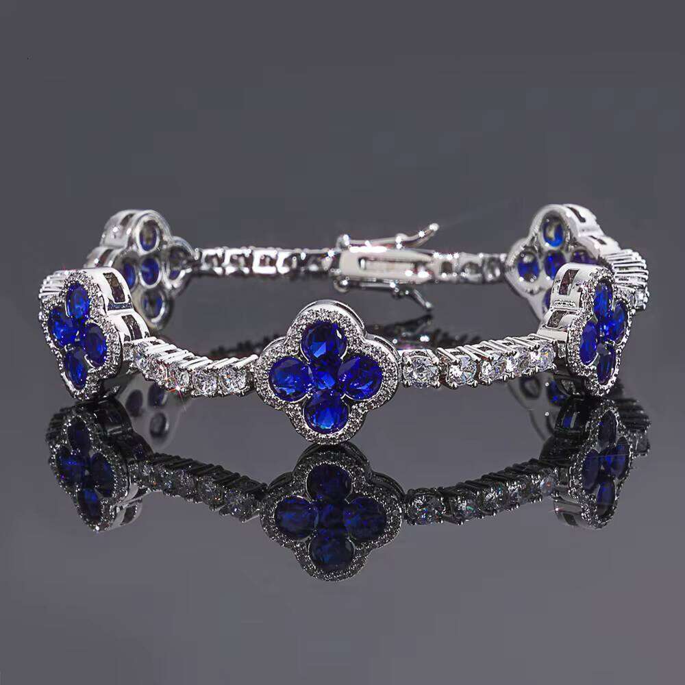 Eskeem Jewelry Bracelet Sterling Sier VVS Moissanite Blue Clover Fashion Unisex Gift Pass Dia Test