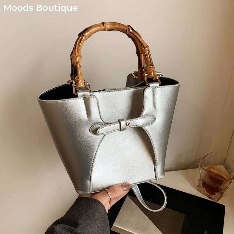 MOODS Bamboo Designed Top-handle Bags For Women 2-IN-1 Bucket Shoulder Crossbody Bag Set 2025 Spring New Designer Handbag