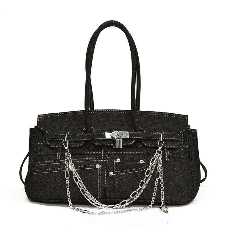 Distressed Jeans Shoulder Bag Grunge DIY Pocket Handbag Hipster Underarm Purse | Casual Streetwear Accessory