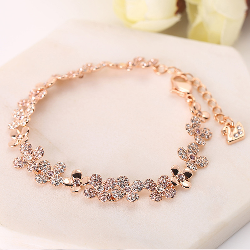 Panffy degree alloy rose gold plum bracelet element crystal flower bracelet for women