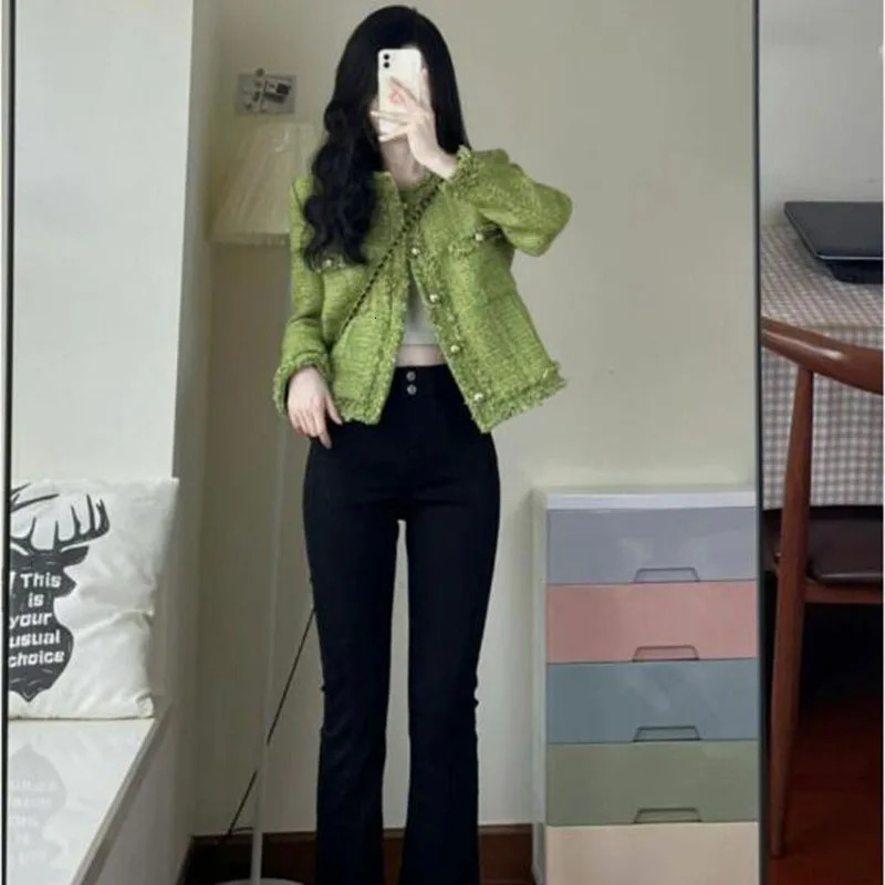 Autumn Winter Korean Short Tweed Coat Women Long Sleeve Small Fragrance Jacket Vintage Casual Jackets Female Outerwear 250729