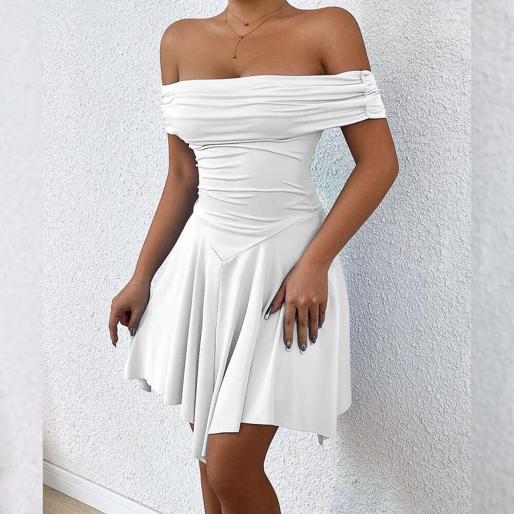 Summer New Women's Off-Shoulder Irregular Strapless Slim Sexy Dress B5