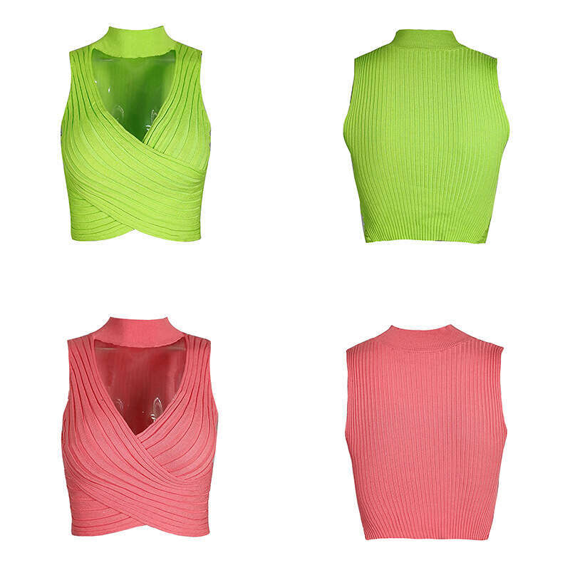 Women's Summer Ins Halter Neck Spicy Girl BM Knitted Top Outerwear Inner Wear Ladies Small Camisole Vest B5