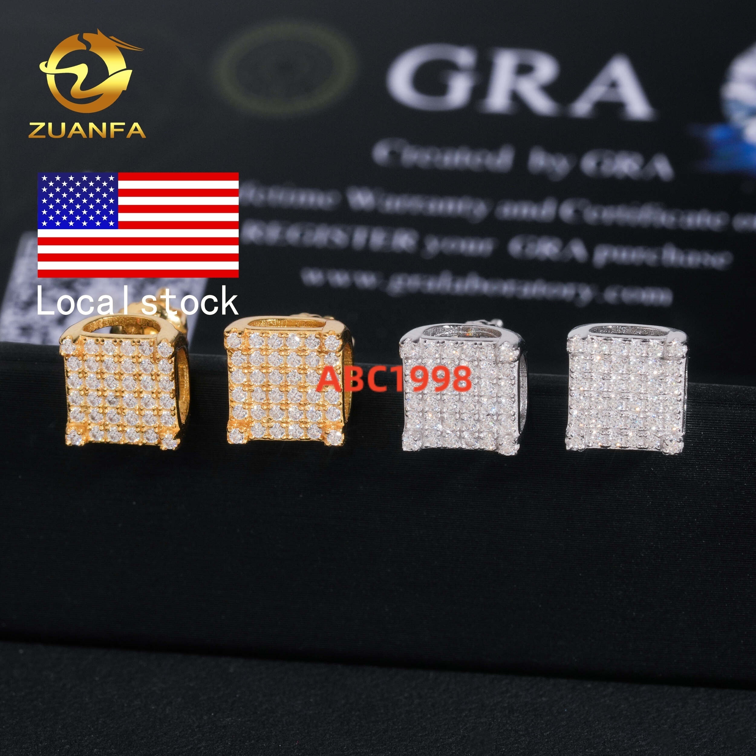 GRA Certificate Bulk Stock in America Warehouse Fashion Jewelry Iced Out S925 Screw Back VVS1 Moissanite Square Stud Earrings