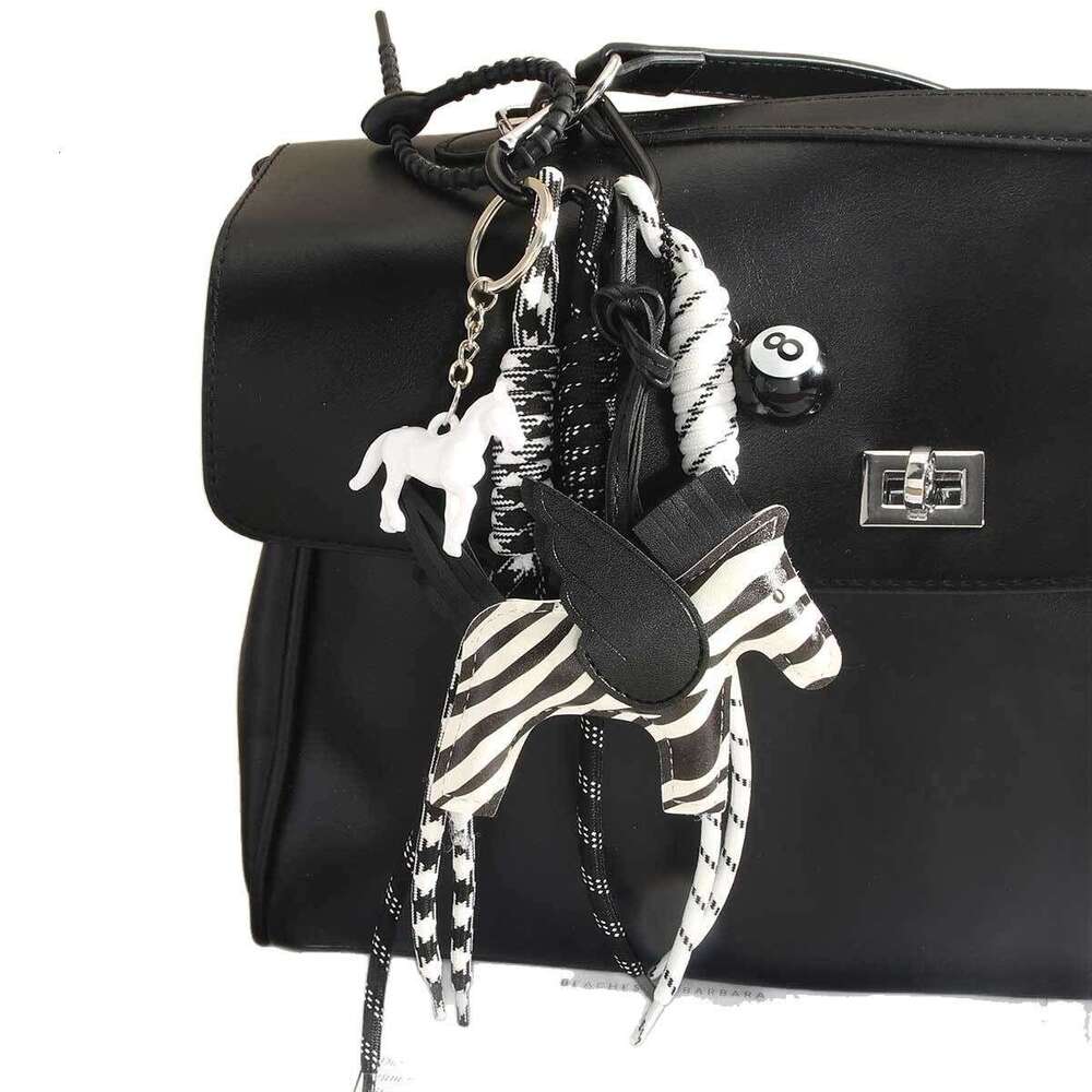 MIU Series Cute Leather Little Pegasus Pony Black Eight Braided Rope Keychain High-end Bag Pendant Minimalist DIY