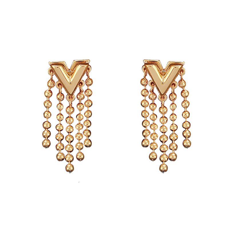 Sier Needle V-Shaped Chain Tassel Two-Way Wear Palace Style Stud Niche Design Sense Earrings for Women
