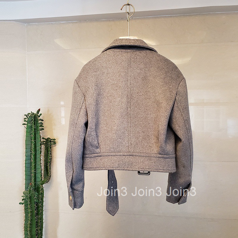 Autumn Winter New Style Socialite Workwear Double Pocket Waist-Tied Blazer Collar Short Thick Woolen Jacket Coat for Women