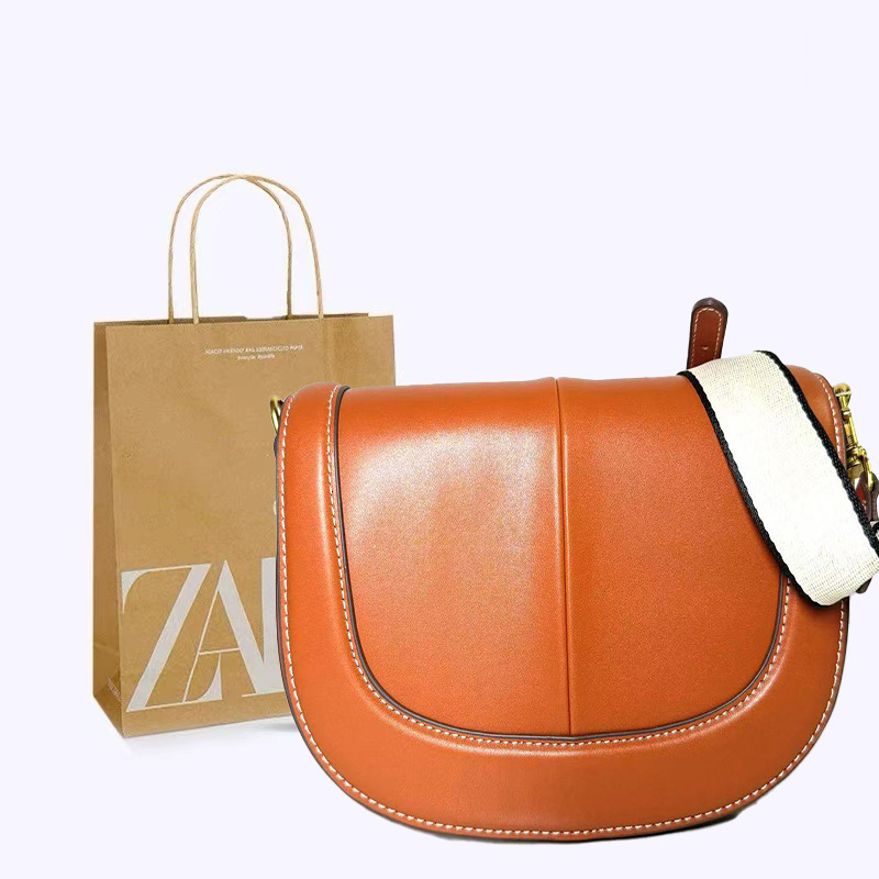 DHAL Spanish Women's 2025 New Saddle Magnetic Clasp Flap Stitching Decor Crossbody Bag Ba'g's Leather