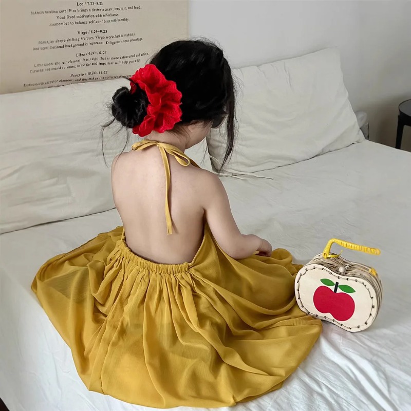 Korean Children's Clothing A Fairy-like Backless Dress with A Neck-hanging Design for Girls Beach Dress Summer New Arrivals