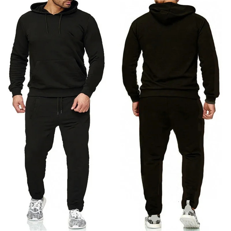 Classic Mens Solid Color Tracksuit Hooded Sweatshirts and Jogger Pants High Quality Male Daily Casual Sports Hoodie Jogging Suit 250729