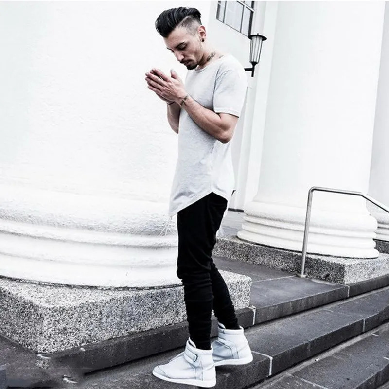 Cotton Streetwear Hip Hop Fashion T-shirts Extended Long Line T Shirt Cool Punk Swag Harajuku Rock Homme Tshirt TX145 R 250723