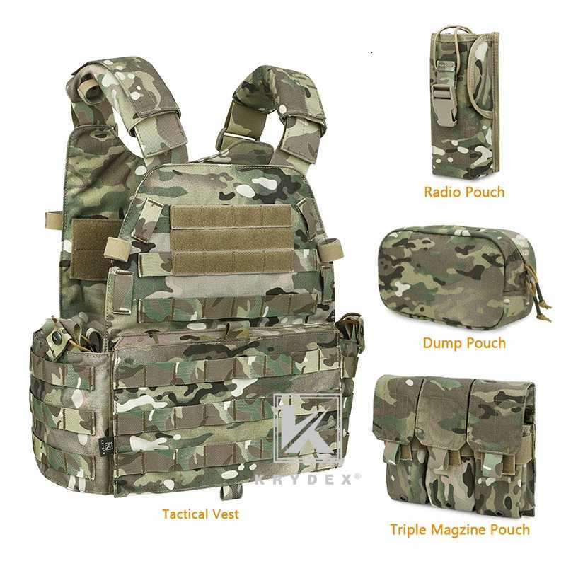 KRYDEX LBT-6094A Tactical Modular Vest Triple Mag/Radio/Dump Pouch Airsoft Hunting Battle Plate Carrier MOLLE Vest Camo MC Z250728