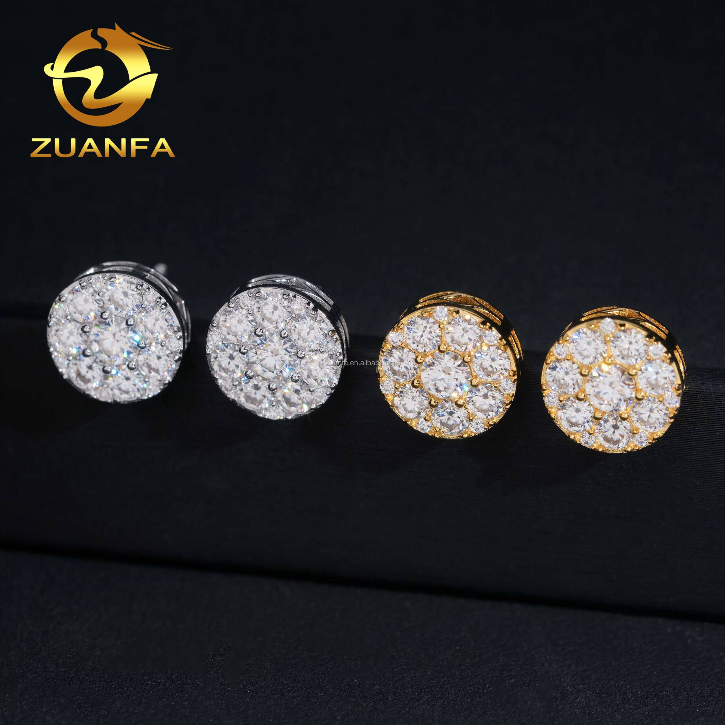 2025 Hot Selling Rhodium Plated Bulk Stock in America Warehouse Rapper Jewelry Hip Hop S925 Screw Back Moissanite Stud Earrings