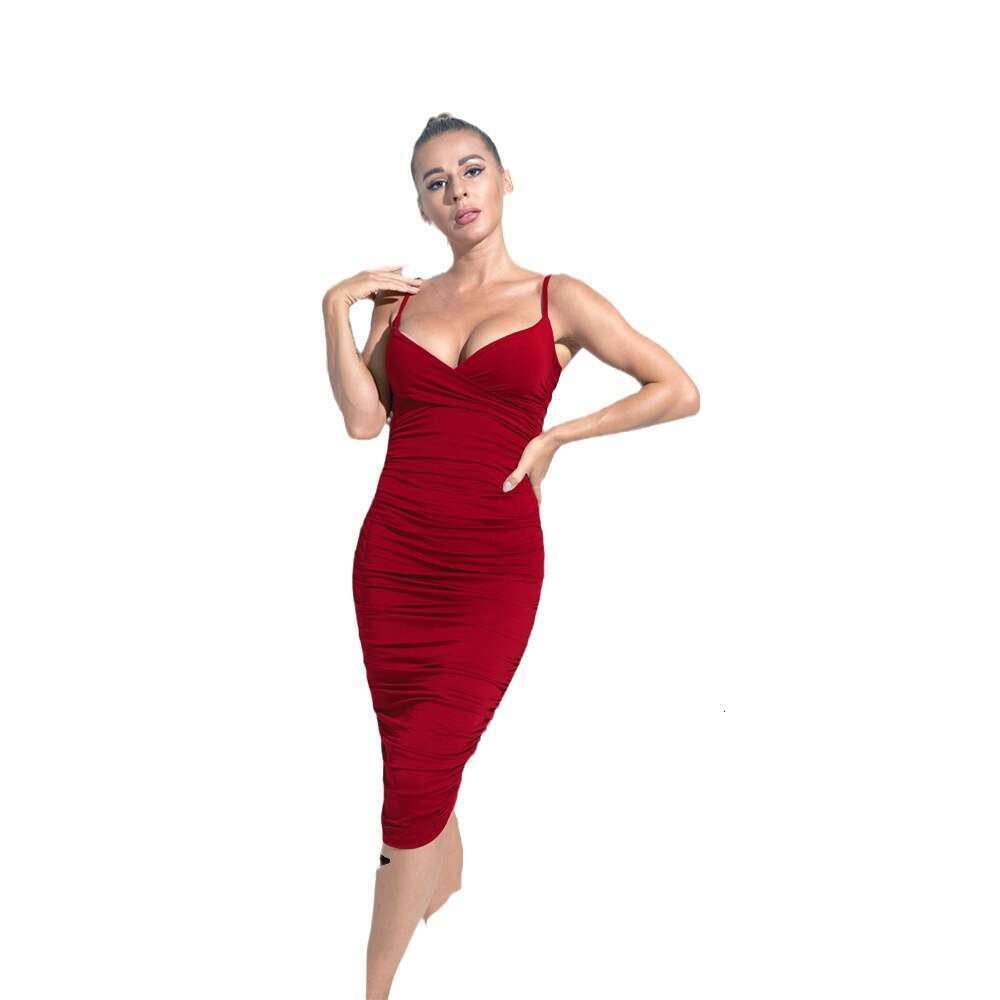 Women's Sexy Backless Slim Fit Camisole Spring Autumn V-Neck Bodycon Dress B5