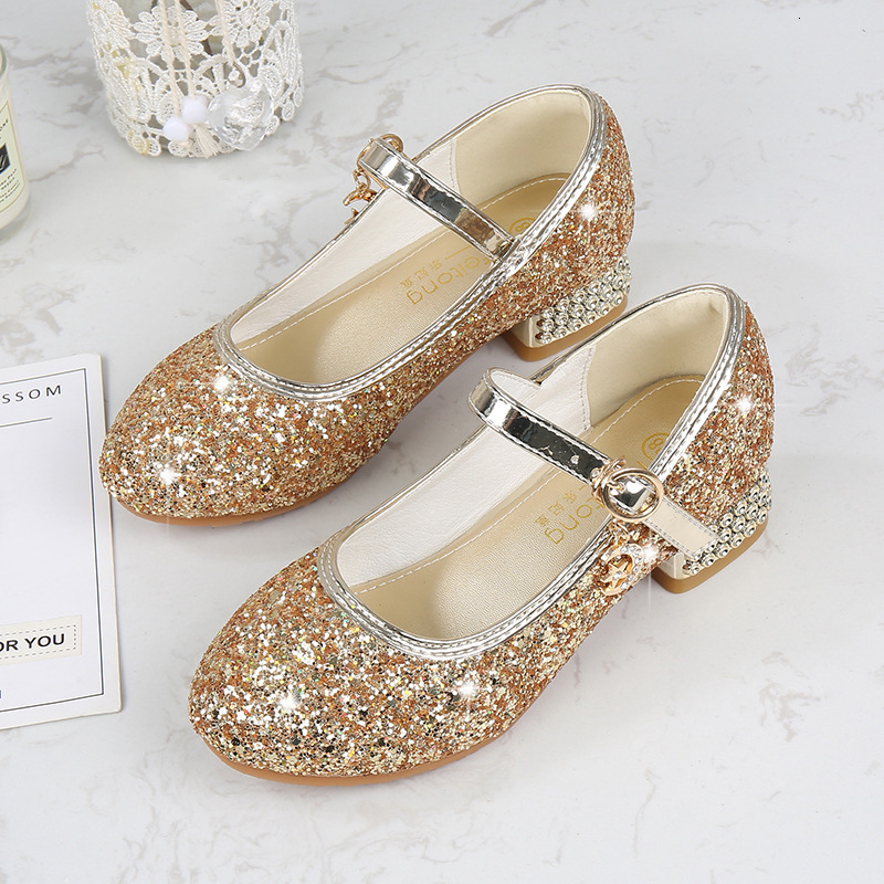 Girls' Princess Dress Silver Crystal Summer Children's High Heels Catwalk Show Performance Leather Shoes ddmyshoesvip