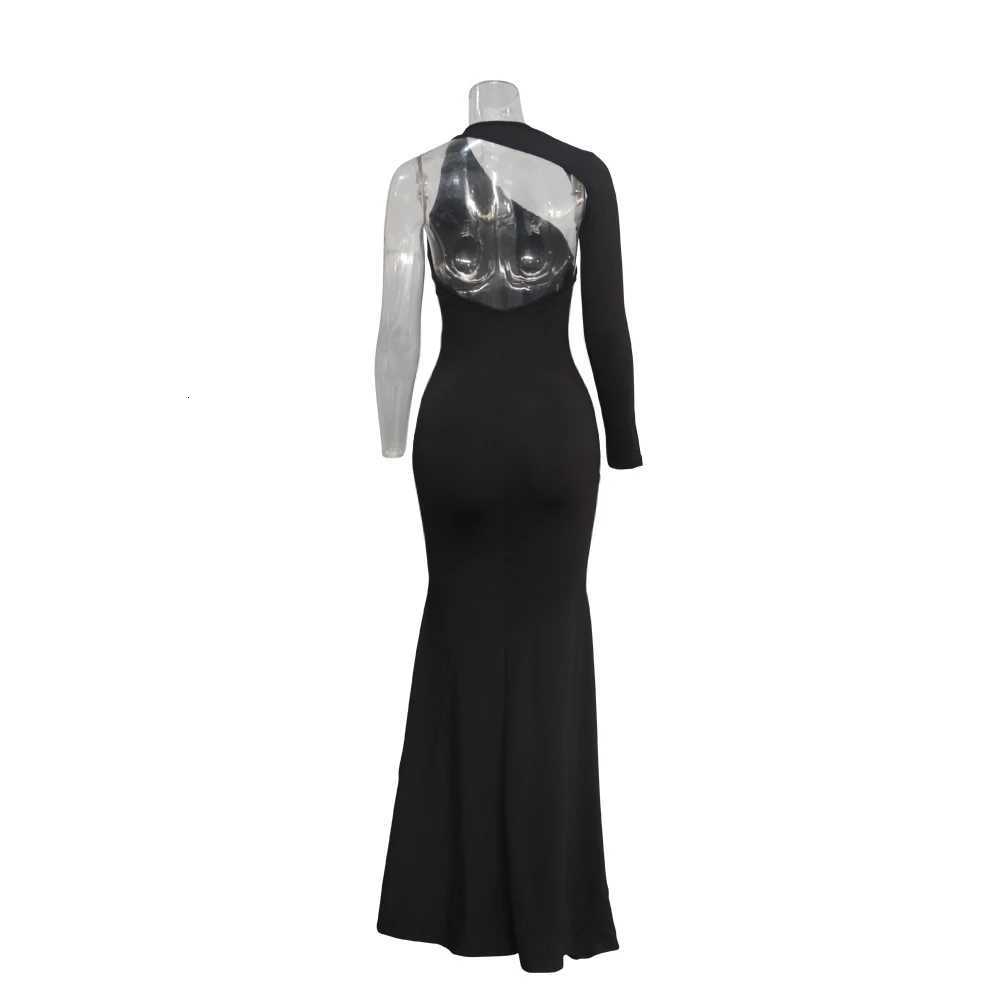 Spring Fall Long Dress Long-sleeved Elastic Force Single Sleeve Slim Long Womens Dress Z250728