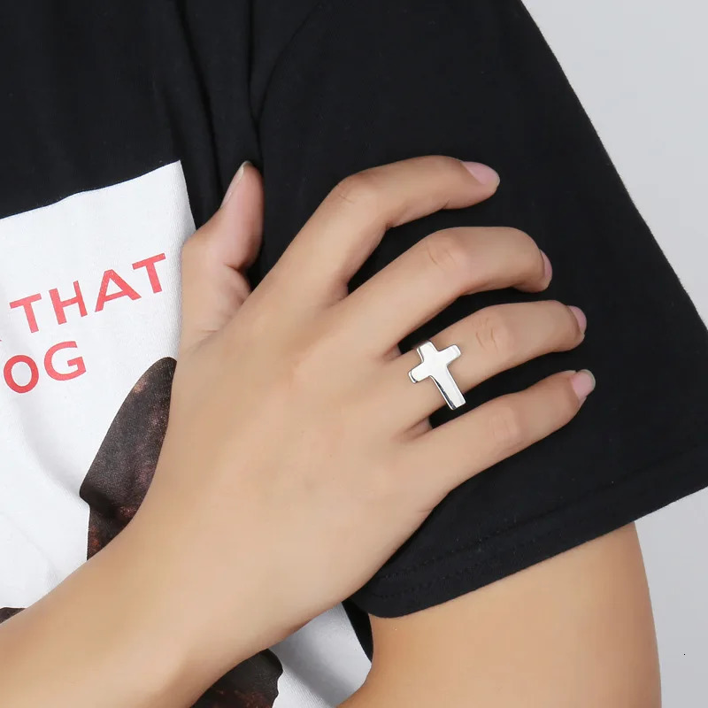 Stainless steel simple cross ring Protestant Christian cross religious ring 250729