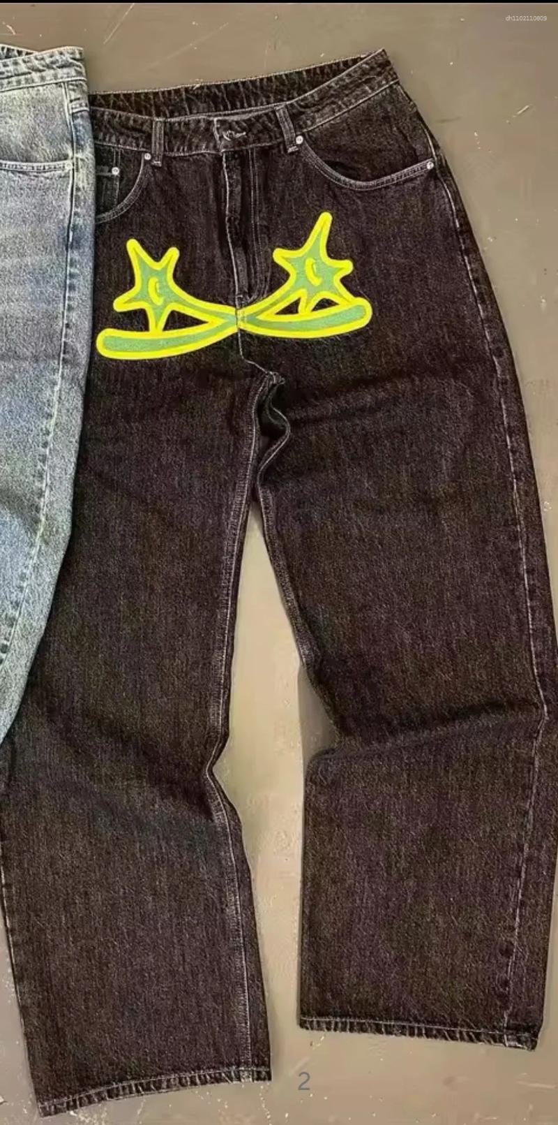 Men's Jeans American High Street Harajuku Mens Hip Hop Star Letter Baggy 2025 Straight Leg Casual Pants Y2k Men Clothing