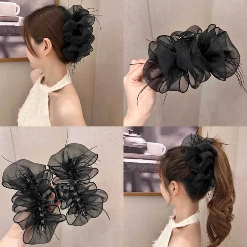 Mesh Bow Grip Clip Women Girls Sweet Elegant Black Large Hair Clip Shopping Wedding Daily Hair Clips Fashion Hair Accessories Z250729