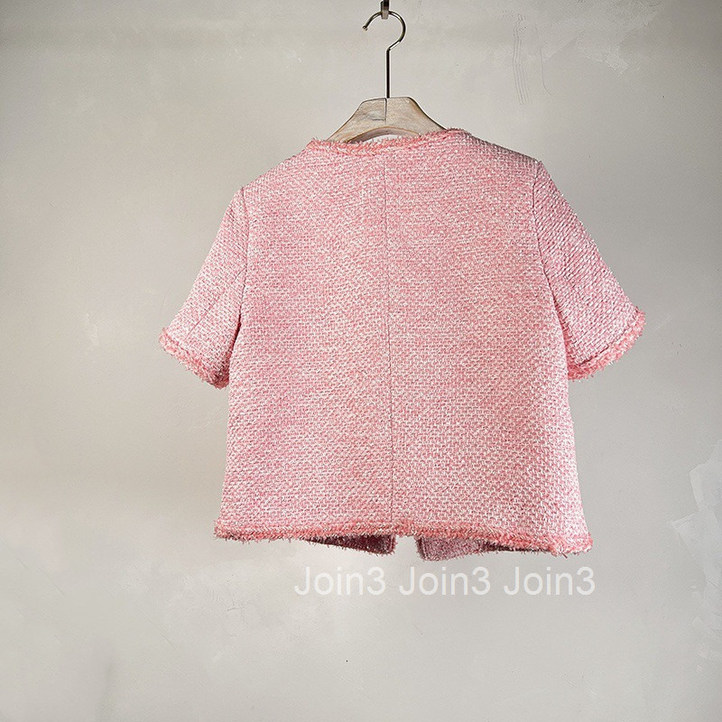 25 Summer New Korean Chic Fashion Brightening Little Fragrance Cardigan Slimming Pink Short Sleeve Top for Women