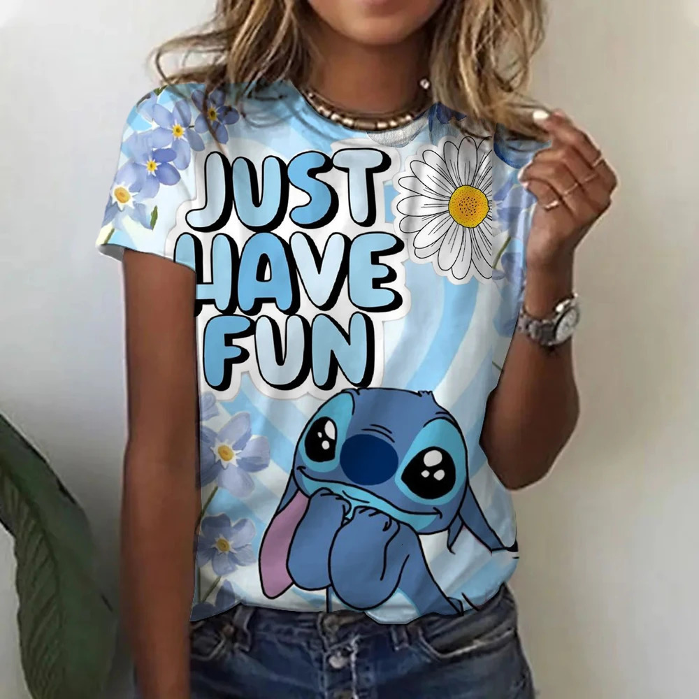 Kawaii Cartoon Happy Stitch Heart Kiss Women Tops 2024 Summer Plus Size S3XL Tshirts 3D Shirt Hippie Tee Woman Clothes 250724