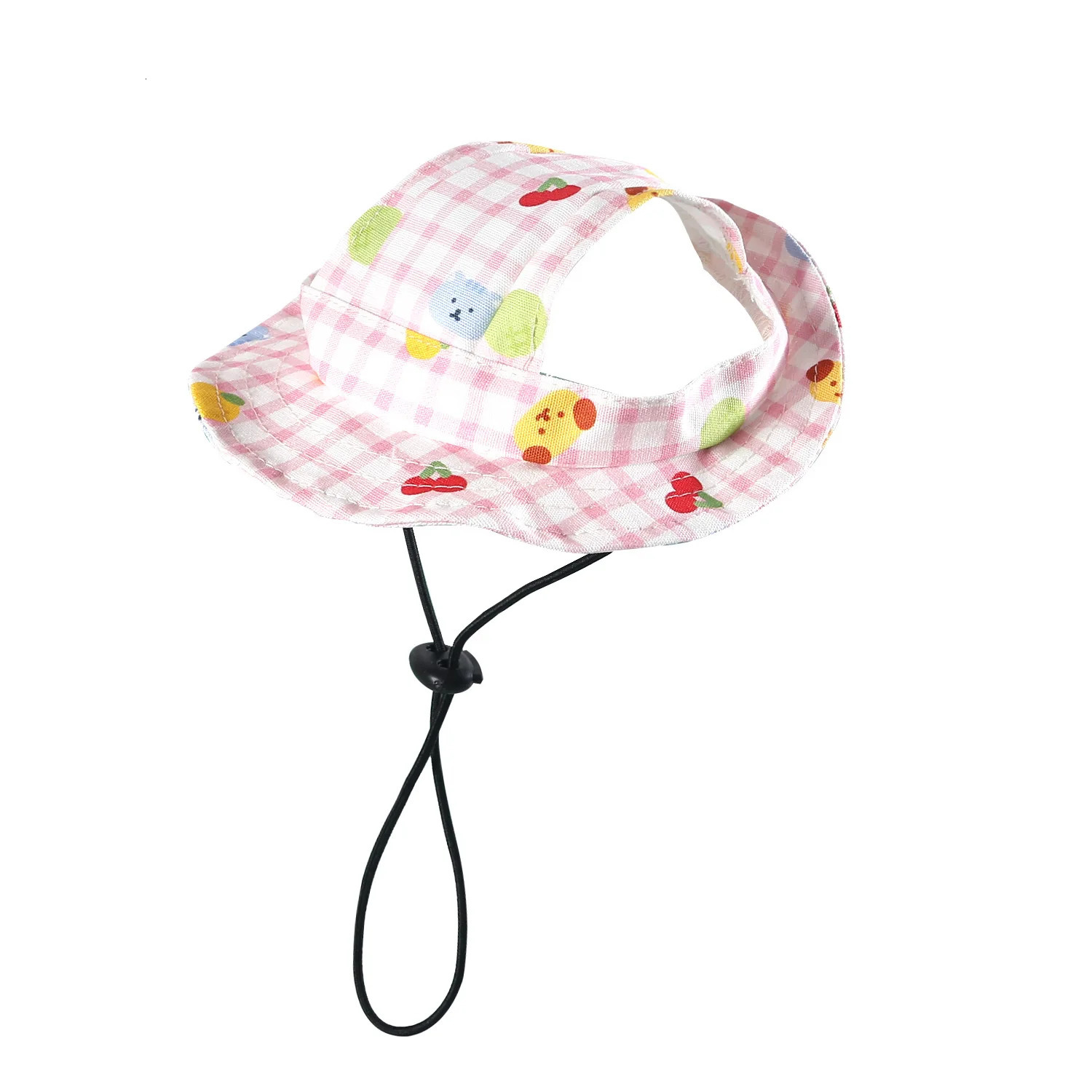 Pet Sun Hat Cartoon Plaid Canvas Puppy Cat Shiba Inu Corgi Out with Ears Fisherman Hat 250729