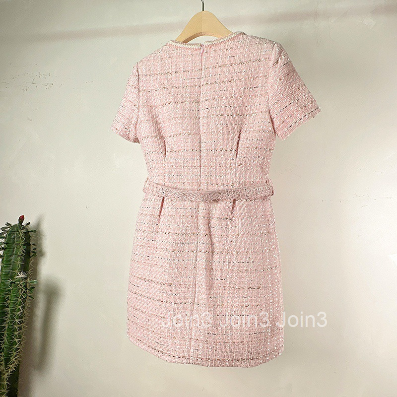 Trendy Summer Autumn Womens French Style Elegant Short Dress High-end Sense Modest Waist-cinching Short Sleeve Dress