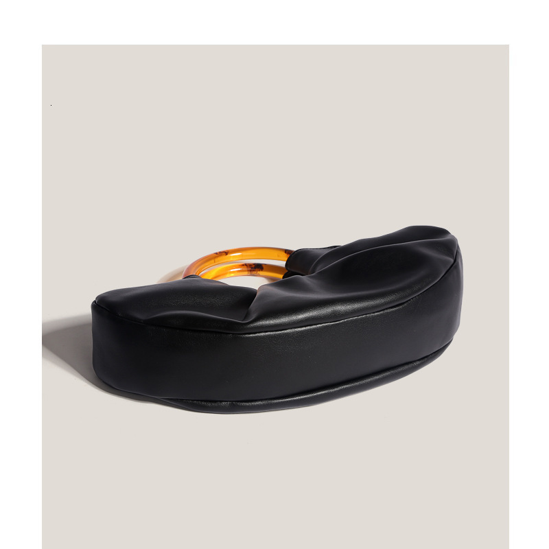 DHAL Niche Ox Horn Internet Celebrity Same Style Acrylic Ring Handbag Women's Wrinkled Cloud Clutch Dumpling Bag