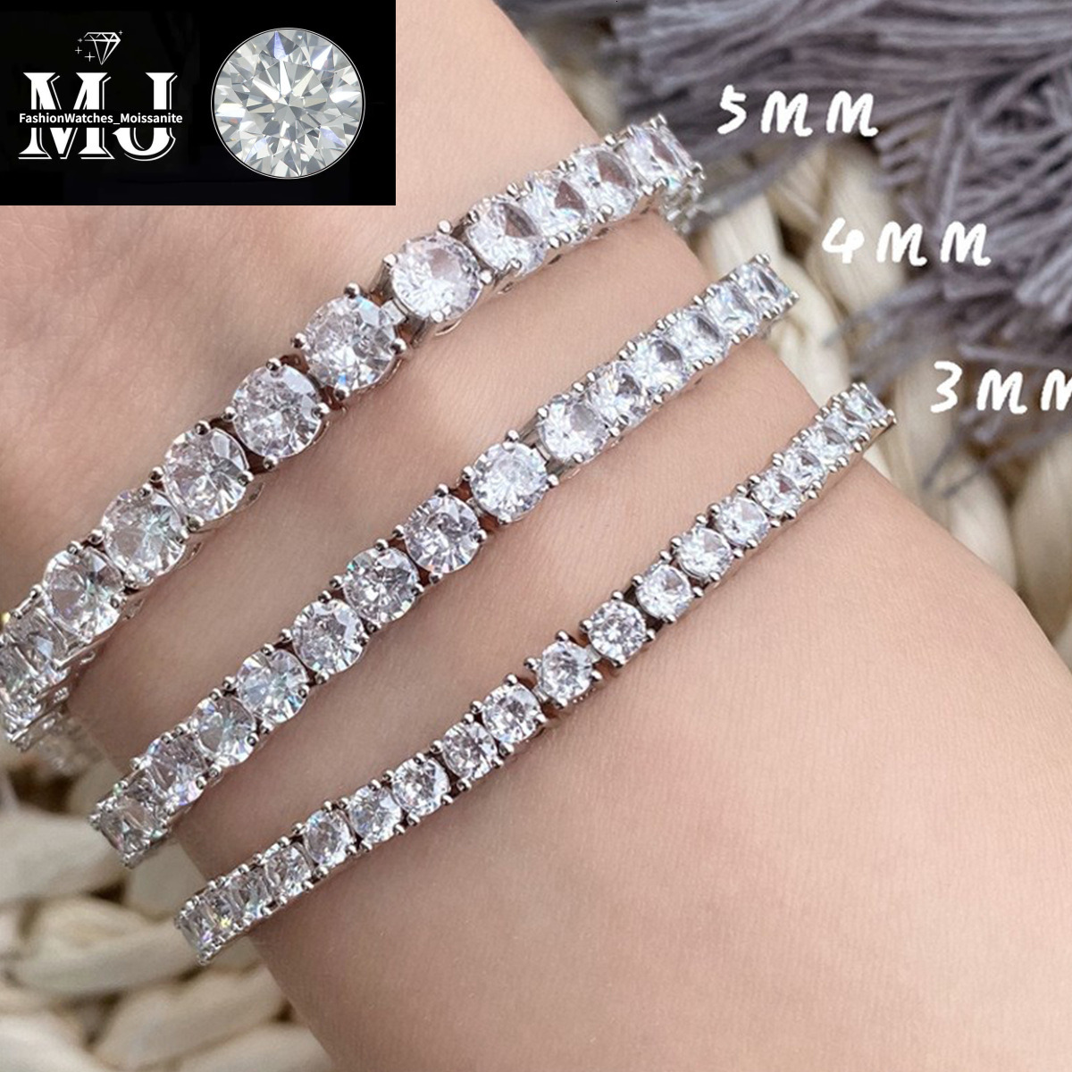 Hip-Hop Fashion Single Row Tennis Chain Bracelet Trendy Brand Men's Copper Inlaid Zircon