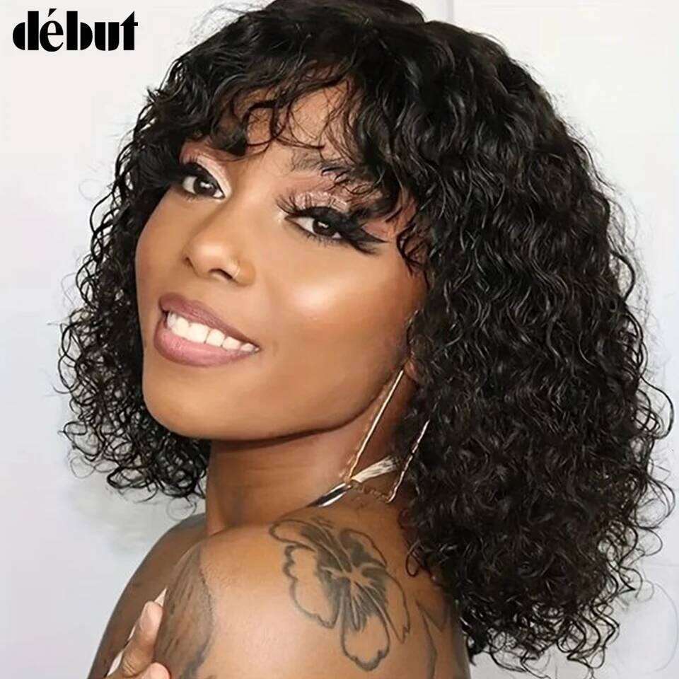 Jerry Curly Short Pixie Bob Cut Human Hair With Bangs For Women Wear To Go Peruvian Highlight Honey Water Wave Wigs