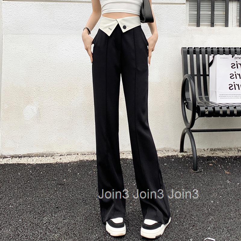 New Style Waistband Cuffed Casual Suit Split Flared Pants for Women Korean Version Solid Color Wide Leg Long Pants for Women