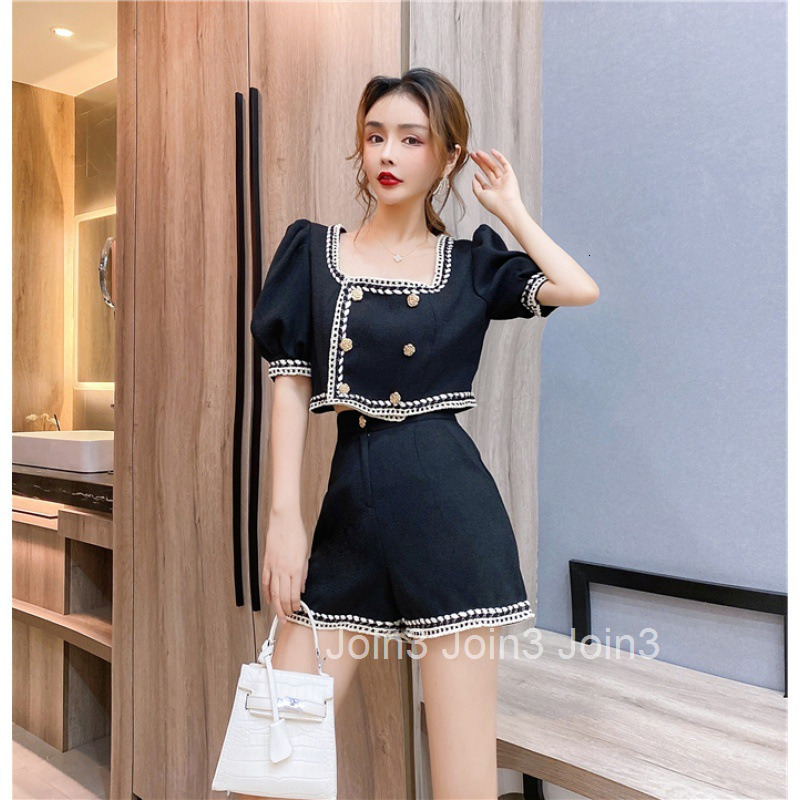 2025 Summer New Fashionable Trendy Internet Celebrity Street Style Color-Block Short Sleeve Top + Slimming Shorts Set for Women